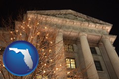 florida map icon and the Internal Revenue Service building in Washington, DC