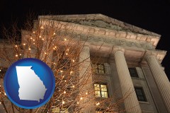 georgia map icon and the Internal Revenue Service building in Washington, DC