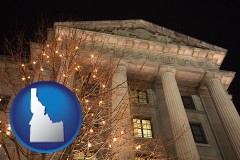 idaho map icon and the Internal Revenue Service building in Washington, DC