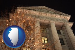 il map icon and the Internal Revenue Service building in Washington, DC