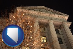 nevada map icon and the Internal Revenue Service building in Washington, DC