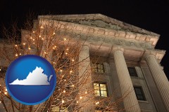 va map icon and the Internal Revenue Service building in Washington, DC