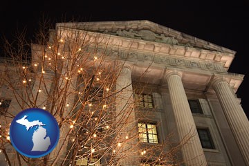 the Internal Revenue Service building in Washington, DC - with Michigan icon