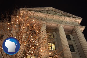 the Internal Revenue Service building in Washington, DC - with Wisconsin icon